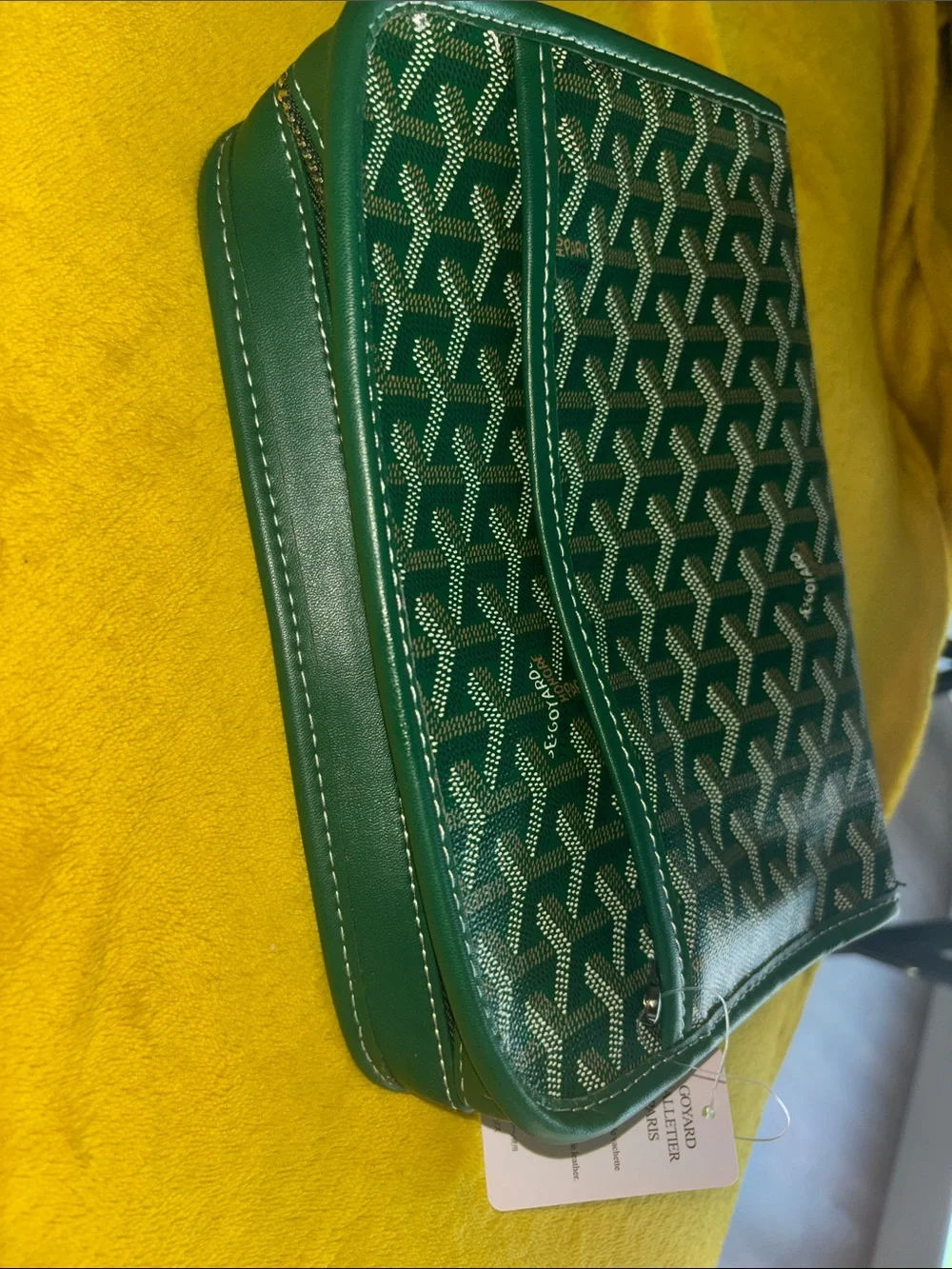 Goyard Green Chevron Cosmetic Pouch - Women's Accessory